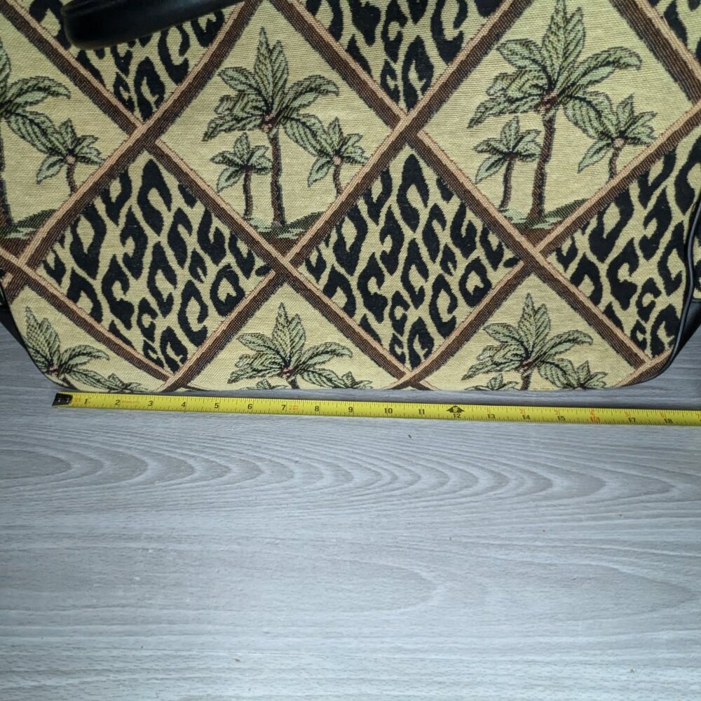Sharif Palm Tree & Leopard Print Travel Bag in Black, Tan, Gold - Picture 11 of 16